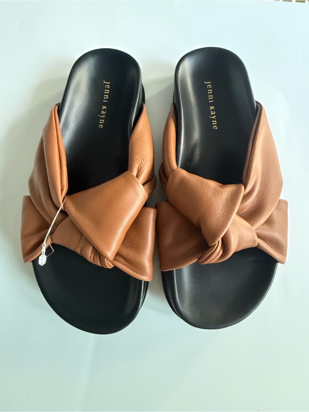 Jenni Kayne Leather Knot Slide Sandals Saddle Brown Size 38 Brand New.